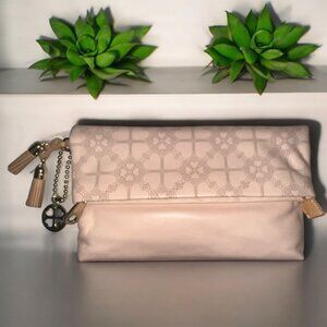 Folli Follie Clutch Pink Leather Perforated Heart Etched Folding Bag Greece